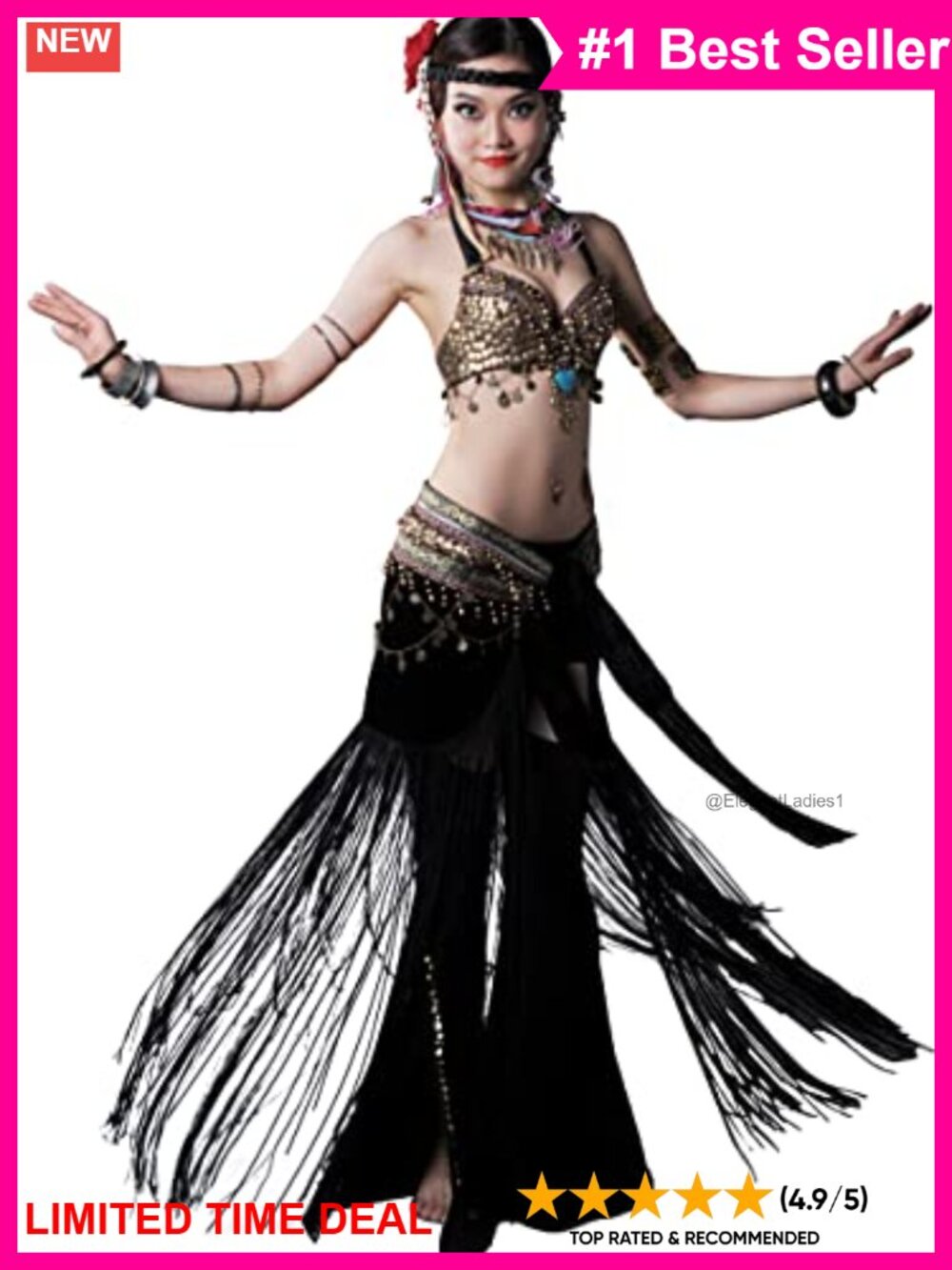 Handmade Belly Dance Bra & Hip Scarf Set Copper Fringe Costume